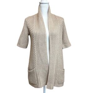 Banana Republic Sandstone Wool Alpaca Blend Short Sleeve Open Cardigan Sweater